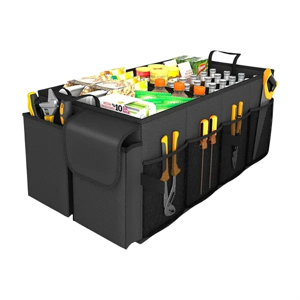 Car Trunk Organizer, Foldable, 2 Compartments, Black
