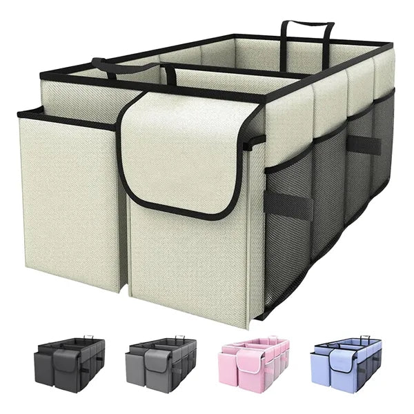 Car Trunk Organizer, Foldable, 2 Compartments, Black