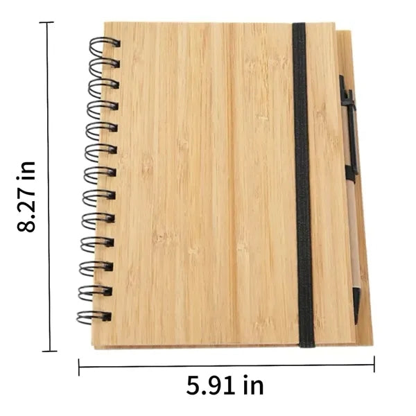 Spiral Bamboo Notepad Journals with Pen