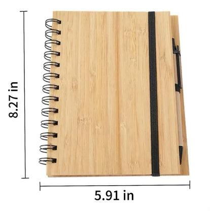 Spiral Bamboo Notepad Journals with Pen