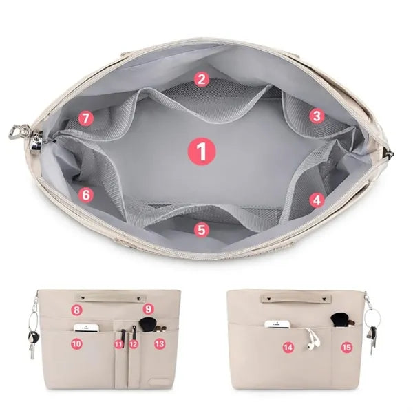 Multiple Pockets Purse Organizer Handbag Tote Bag