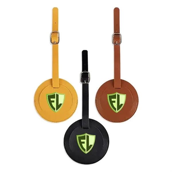 Round Shape PU Vegan Leather Luggage Tag