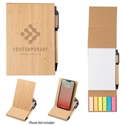 Bamboo Desk Jotter With Phone Stand