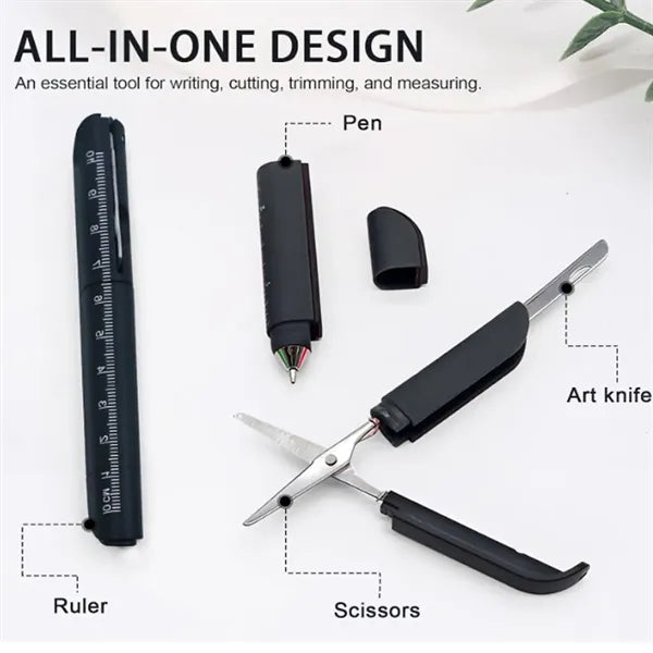 Multi-Tool Pen With Scissors, Ruler, And Art Knife