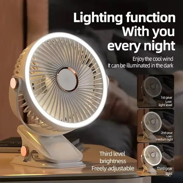 6 Inch USB Rechargeable Clip Fan with Light