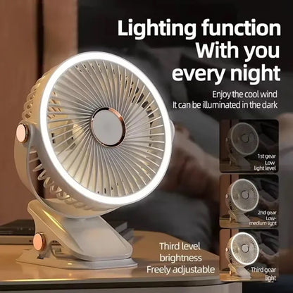 6 Inch USB Rechargeable Clip Fan with Light