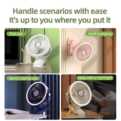 6 Inch USB Rechargeable Clip Fan with Light