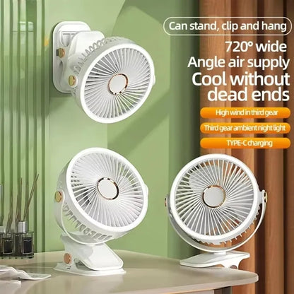6 Inch USB Rechargeable Clip Fan with Light
