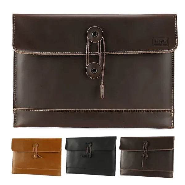 13 Inch String Tie Closure Cowhide Leather Document Bag