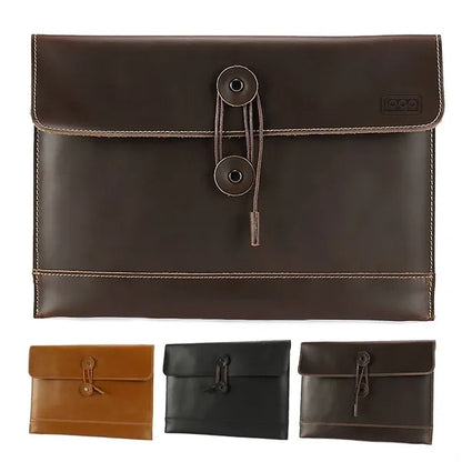 13 Inch String Tie Closure Cowhide Leather Document Bag