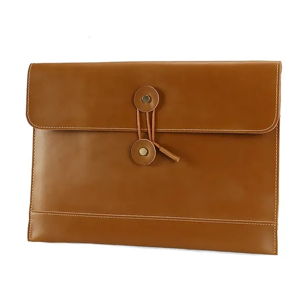 13 Inch String Tie Closure Cowhide Leather Document Bag