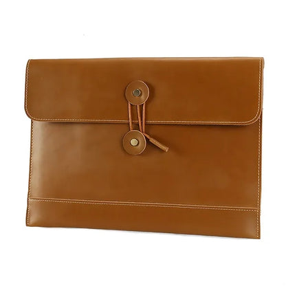 13 Inch String Tie Closure Cowhide Leather Document Bag