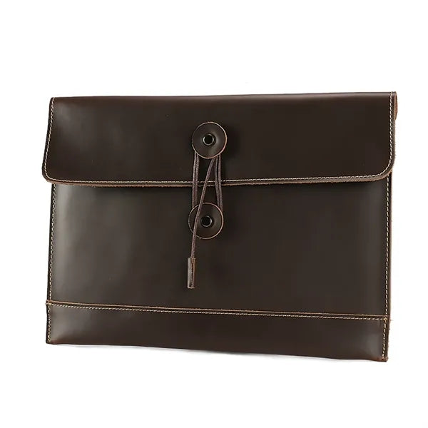 13 Inch String Tie Closure Cowhide Leather Document Bag
