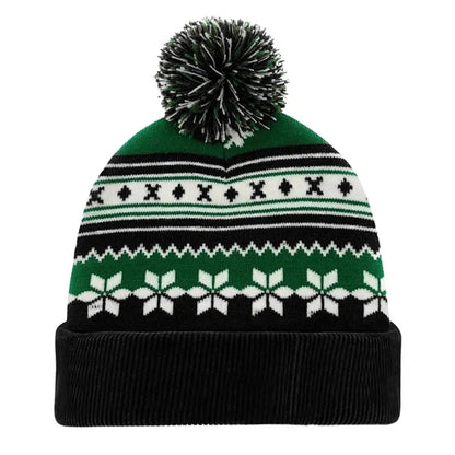 Knitted Acrylic Cuff Winter Beanie with Pom