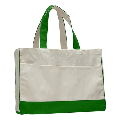 Two-Tone Cotton Canvas Tote Bag w/ Interior Zipper Pocket