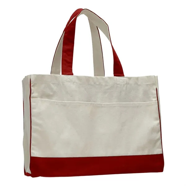 Two-Tone Cotton Canvas Tote Bag w/ Interior Zipper Pocket