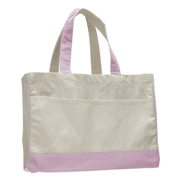 Two-Tone Cotton Canvas Tote Bag w/ Interior Zipper Pocket