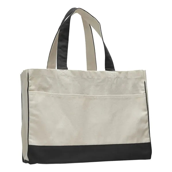 Two-Tone Cotton Canvas Tote Bag w/ Interior Zipper Pocket