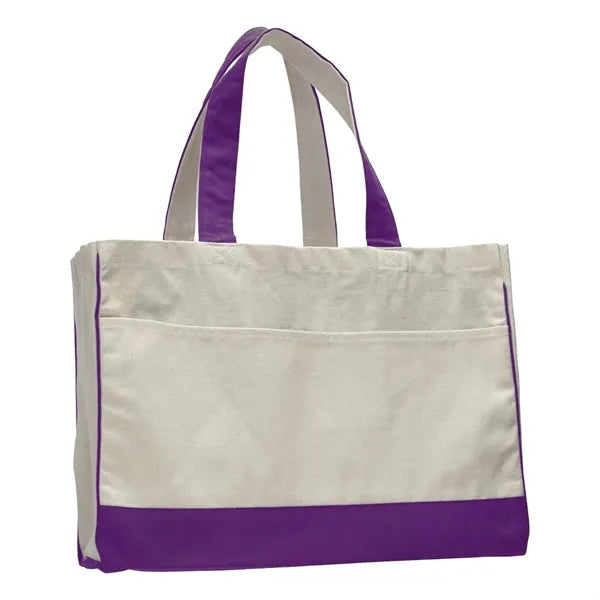 Two-Tone Cotton Canvas Tote Bag w/ Interior Zipper Pocket