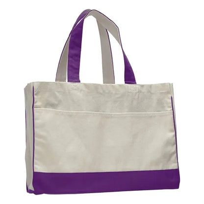 Two-Tone Cotton Canvas Tote Bag w/ Interior Zipper Pocket