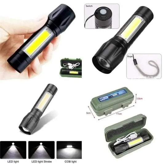 USB Rechargeable Handheld Flashlight COB LED Torch Light