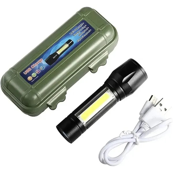 USB Rechargeable Handheld Flashlight COB LED Torch Light