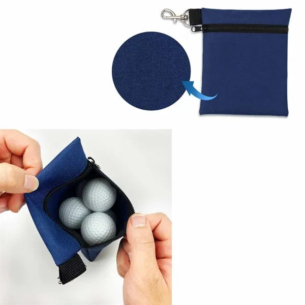 Portable Golf Ball Pouch with Zipper and Clip Hook