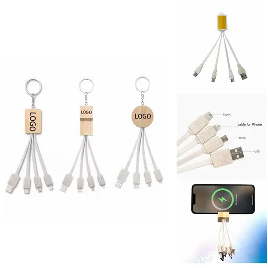 Eco Biodegradable Bamboo Charging Cord Keychain