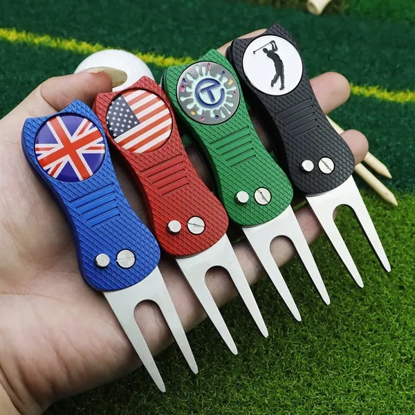Golf Switchblade Divot Tool with Magnetic Ball Marker