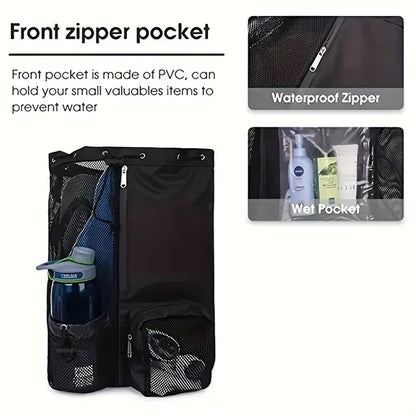 Mesh Drawstring Backpack with Wet Pocket