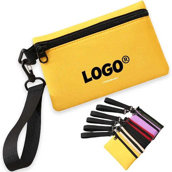 Portable Canvas Coin Pouch With Zipper And Wrist Strap