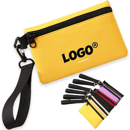 Portable Canvas Coin Pouch With Zipper And Wrist Strap