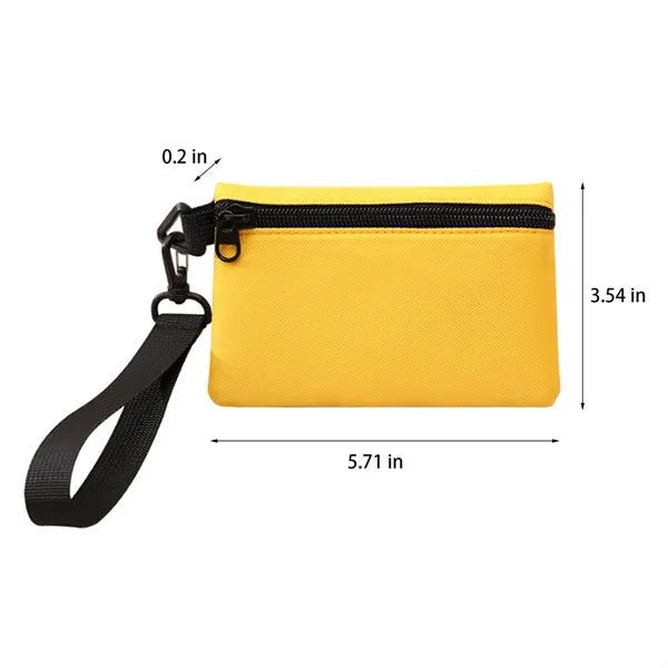 Portable Canvas Coin Pouch With Zipper And Wrist Strap