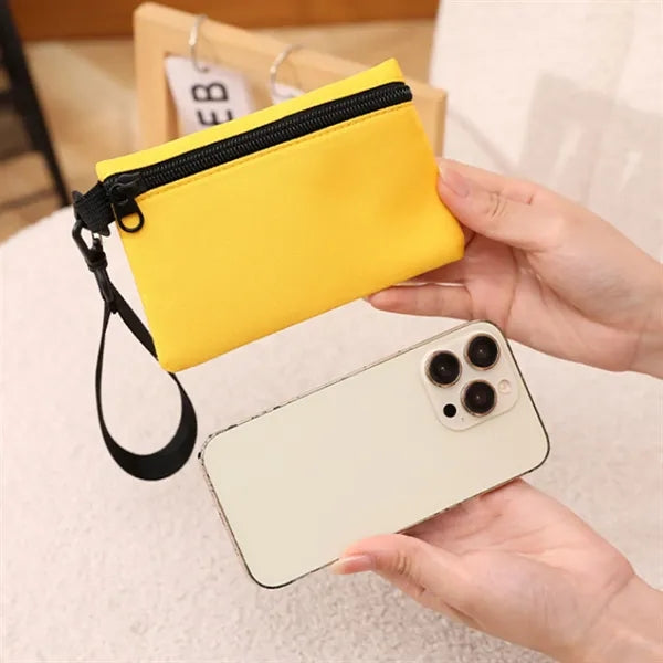 Portable Canvas Coin Pouch With Zipper And Wrist Strap