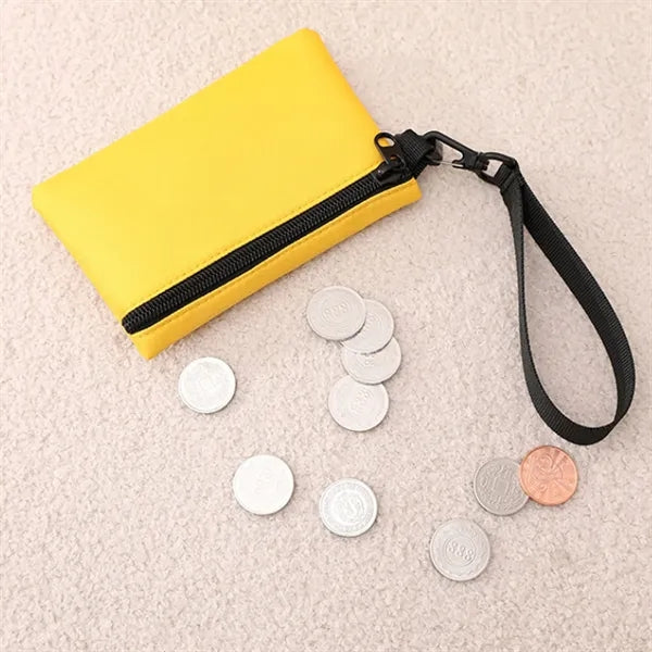 Portable Canvas Coin Pouch With Zipper And Wrist Strap