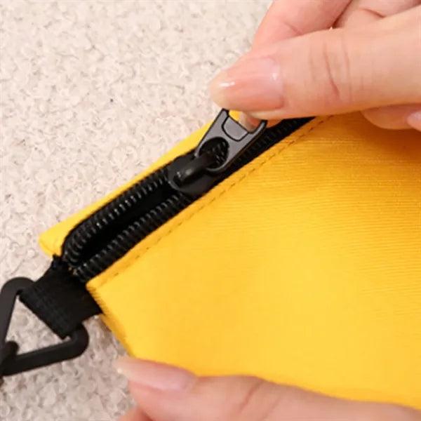 Portable Canvas Coin Pouch With Zipper And Wrist Strap