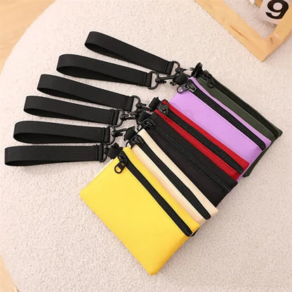 Portable Canvas Coin Pouch With Zipper And Wrist Strap