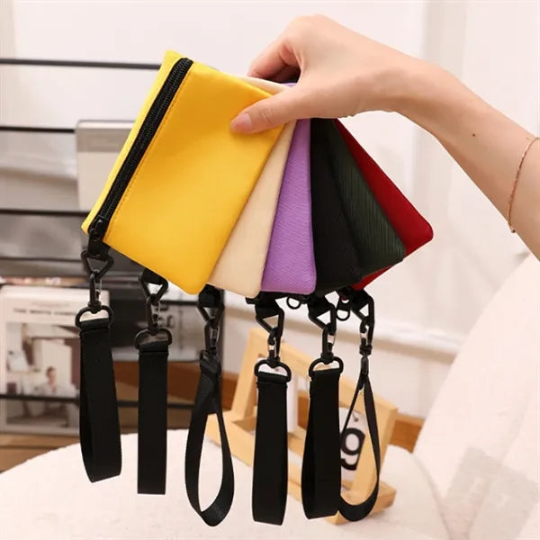 Portable Canvas Coin Pouch With Zipper And Wrist Strap