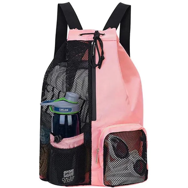 Mesh Drawstring Swim Bag With Wet Pocket For Beach Gym Gear