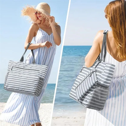 Large Waterproof Beach Tote Bag With Zipper Pouch Pockets