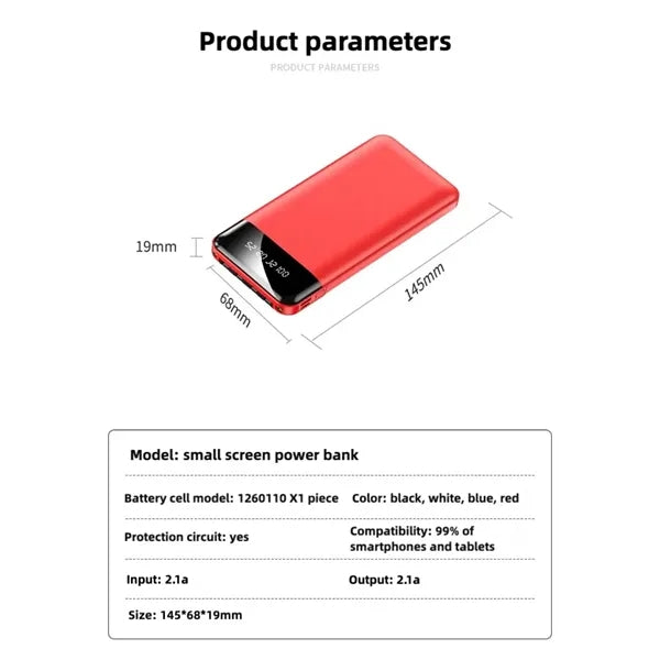 10000 mAh Power Bank With Charging Cable