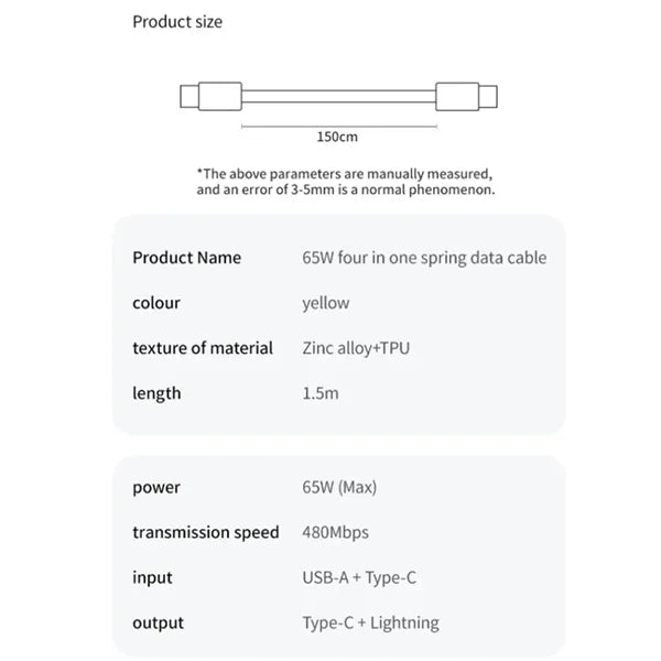 4-In-1 Charging Cable Spring Wire Supercharging