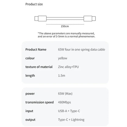 4-In-1 Charging Cable Spring Wire Supercharging