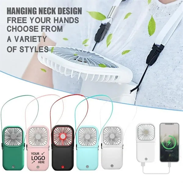 Portable Mini Necklace Handheld Personal Halter Folding Fan