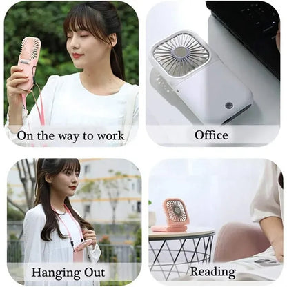 Portable Mini Necklace Handheld Personal Halter Folding Fan