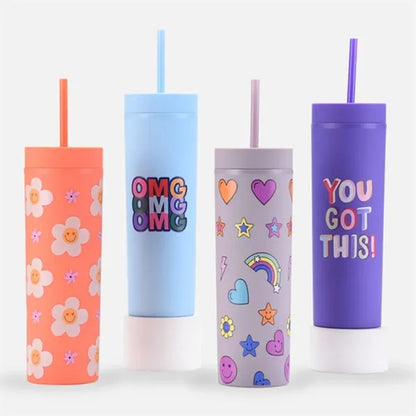 16 oz Colored Cups With Lids And Straws