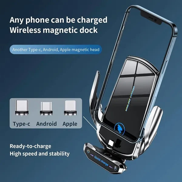 15W Wireless Fast Charging Car Charger Phone Holder Mount