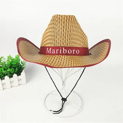 Unisex Straw Round Up Cowboy Summer Wide Brim Hat