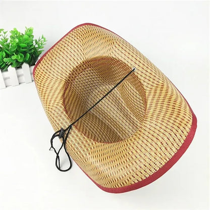 Unisex Straw Round Up Cowboy Summer Wide Brim Hat