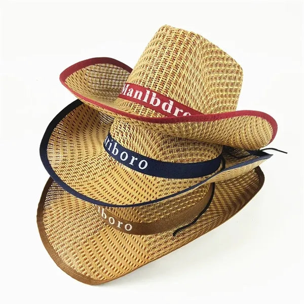 Unisex Straw Round Up Cowboy Summer Wide Brim Hat